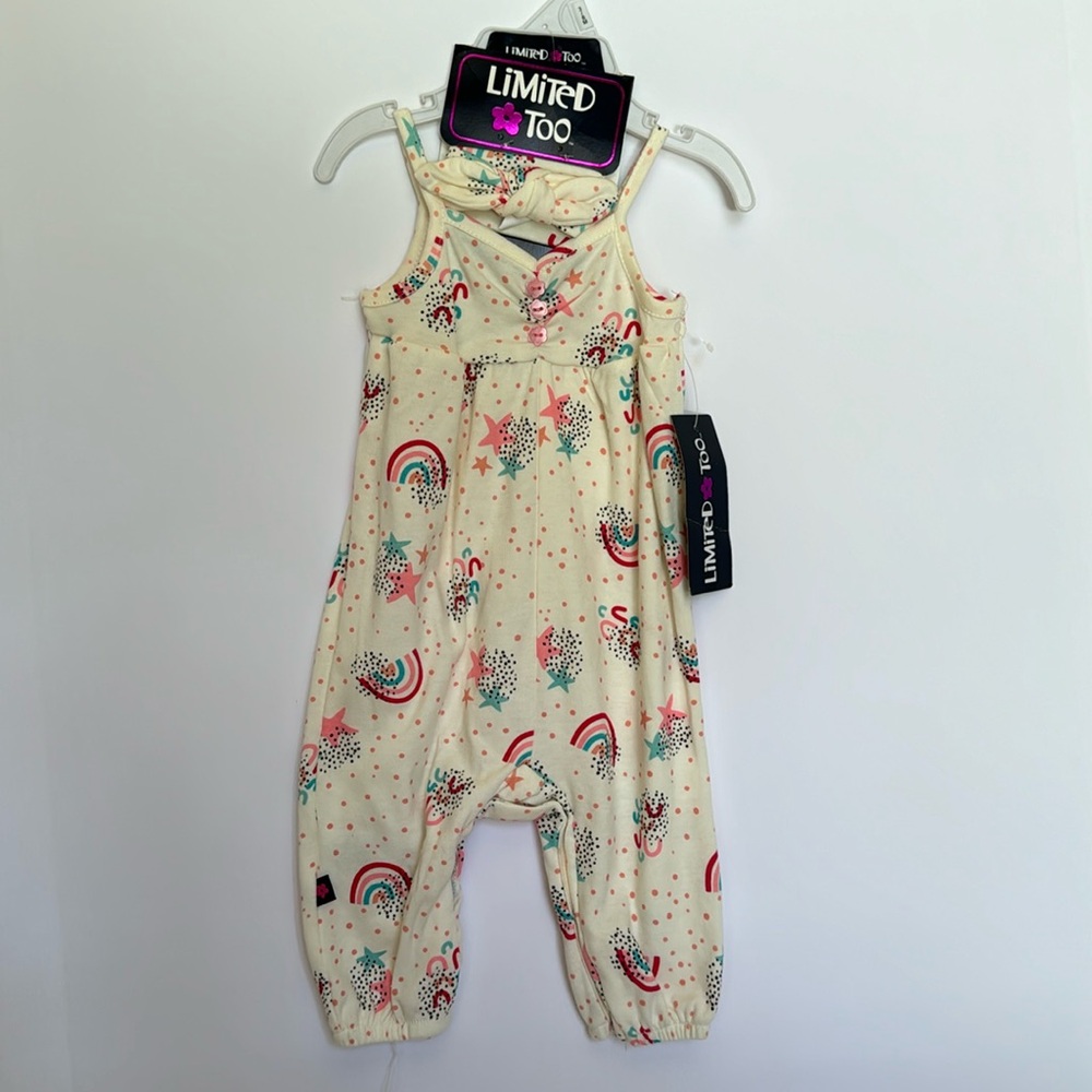 NWT Limited Too Rainbow Romper w Matching Headband, 3-6M